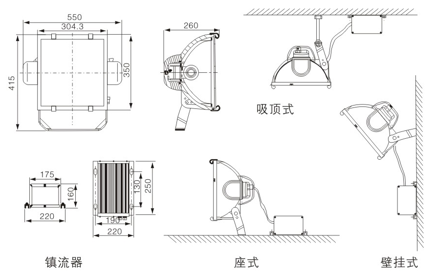 NTC9251高效投光燈尺寸圖